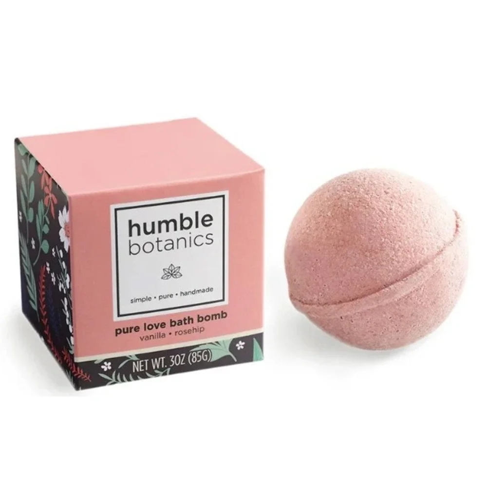 NWT HUMBLE BOTANICS Pure Love Bath Bomb Unisex Pink Vanilla Rosehip 3oz